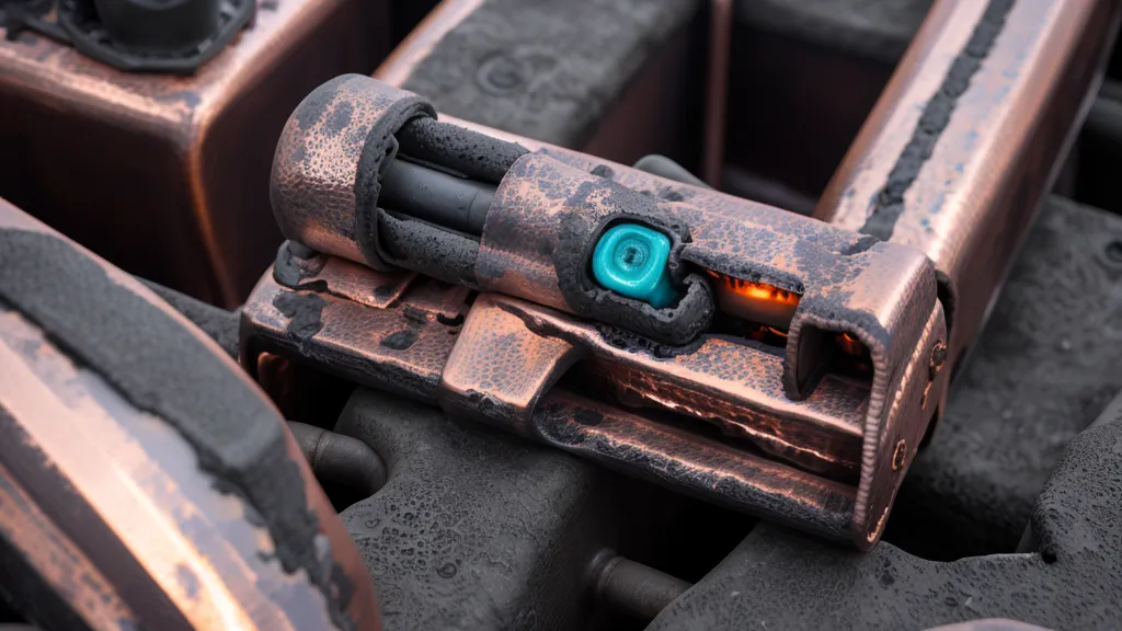 A damaged copper busbar showing signs of an accidental electrical short circuit.