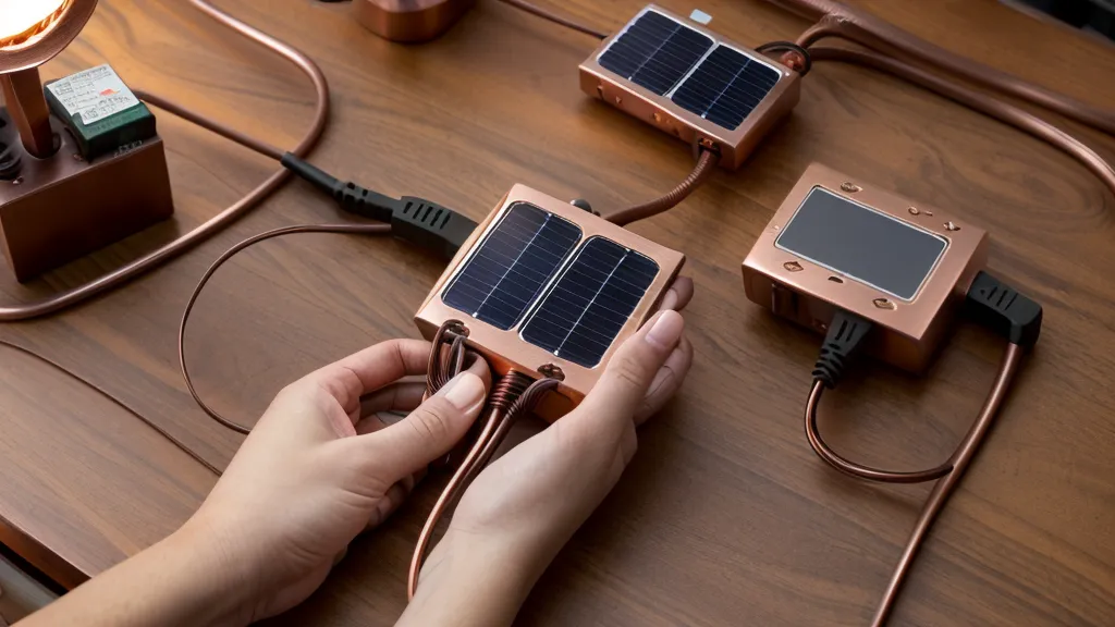 Close-up of 10 AWG solar wiring and a charge controller on a workbench.