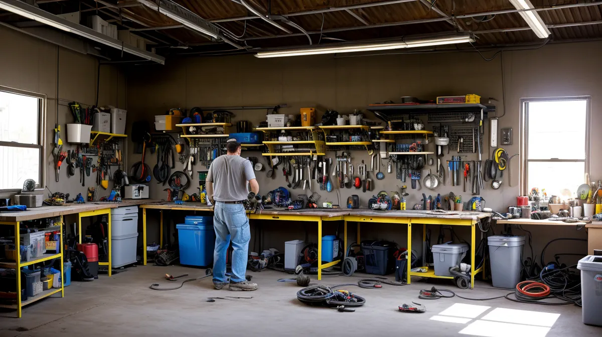 DIY solar battery bank and panel setup in a Phoenix garage, built for off-grid living and energy independence