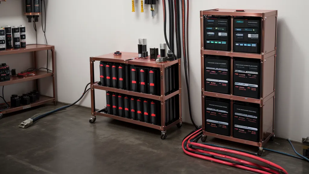 A DIY battery bank setup for storing harvested garage energy.