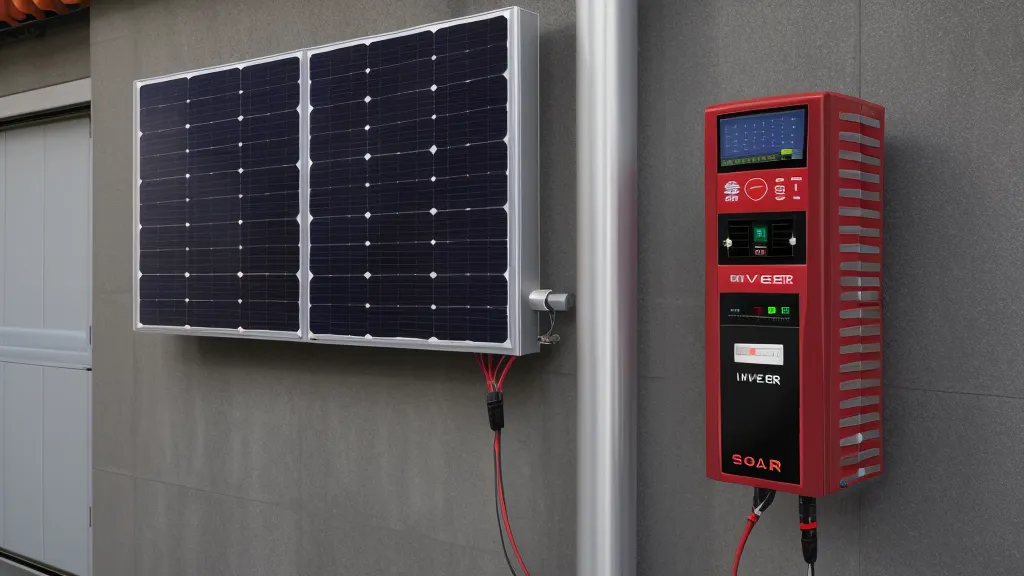 A DIY installed solar inverter mounted on a garage wall with neat wiring.