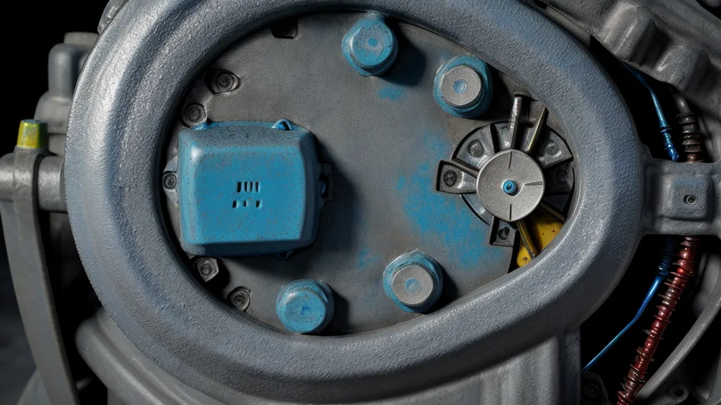 Close-up of heavy blue and white corrosion on a solar battery terminal.