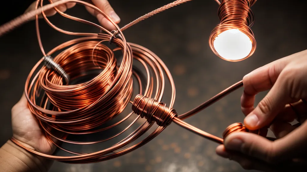 Garage workshop DIY energy build — copper wire hand-wound onto an orgone motor coil core