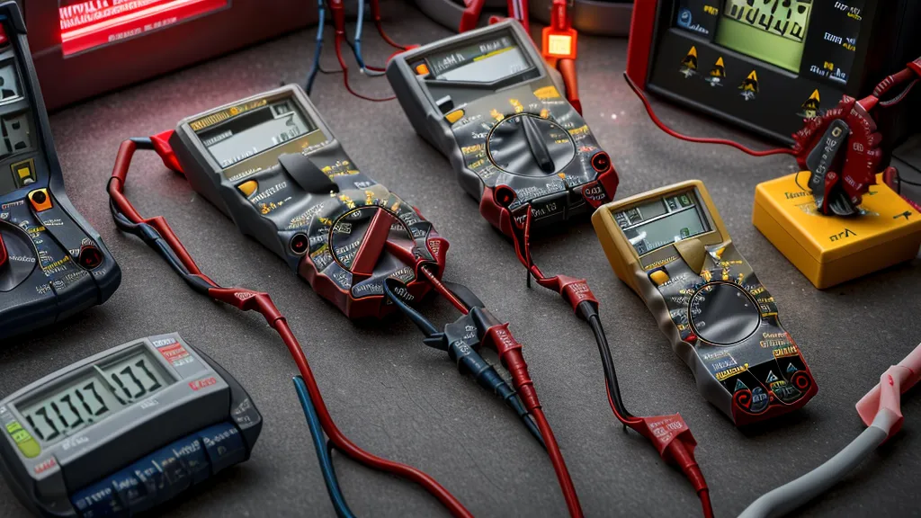 Close-up of a multimeter measuring 120 volts on a DIY workbench.
