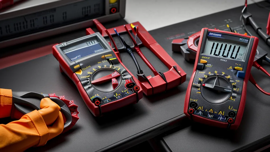 Multimeter measuring the voltage of a LiFePO4 battery cell in a garage.