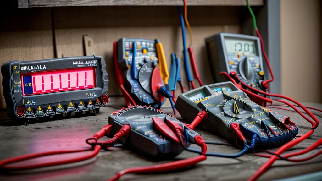 A digital multimeter displaying a 120 volt reading next to an inverter.