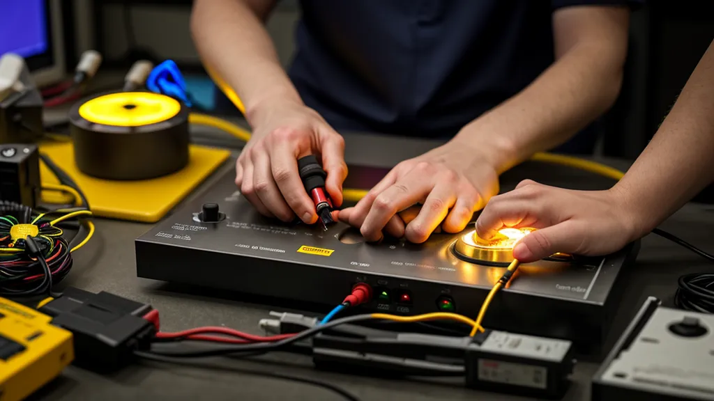 Digital multimeter testing electrical output during a DIY Orgone motor energy independence experiment